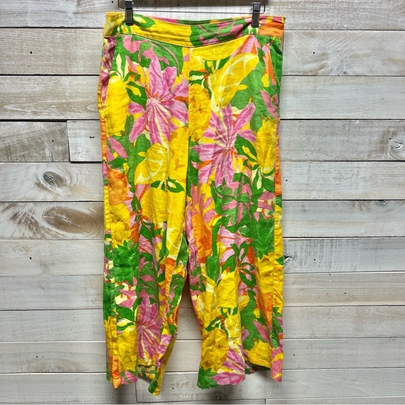 C&C‎ California Pants Womens XL Linen Colorful Floral Tropical Beach Resort - Picture 1 of 11